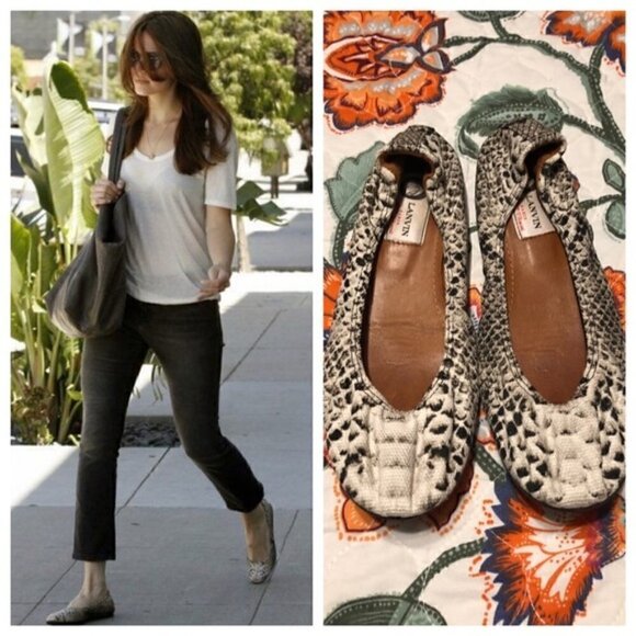 Lanvin Canvas Snake Ballet Flats 6 Leather Canvas Slip On Ballerina Mandy Moore - Picture 1 of 11